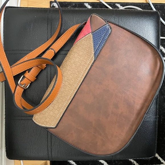 Desigual Crossbody Shoulder Purse Mixed Patchwork Pattern Pockets Brown - Picture 7 of 13